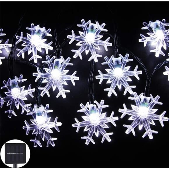 Solar Christmas String Lights Outdoor Waterproof 30 LED 20Feet Solar Snowflake - Picture 1 of 7